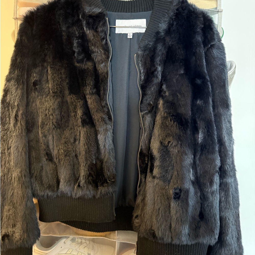 cupcakes & cashmere Black Faux Fur Bomber Jacket